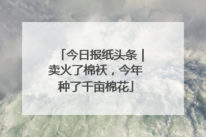 今日报纸头条｜卖火了棉袄，今年种了千亩棉花