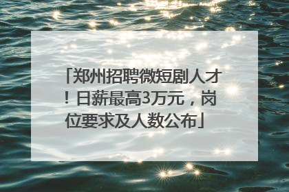 郑州招聘微短剧人才！日薪最高3万元，岗位要求及人数公布